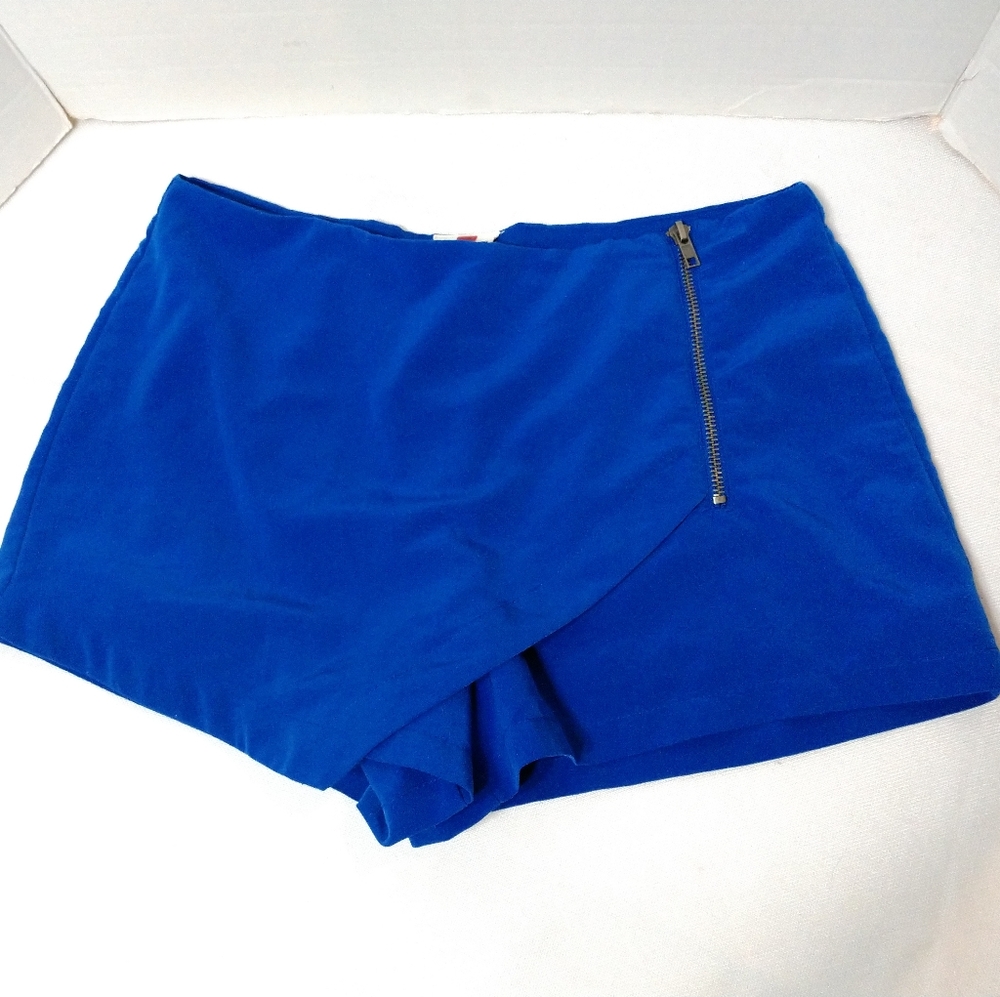Blue Mini Skort Asymmetrical Exposed Zipper 90s Vintage Sexy Medium Waist 30"